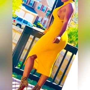 Mustard color midi back out tie dress size small